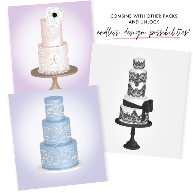 Romantic Lace Cake Stencils & Mat Procreate Stamps Pack - Digital Cake 