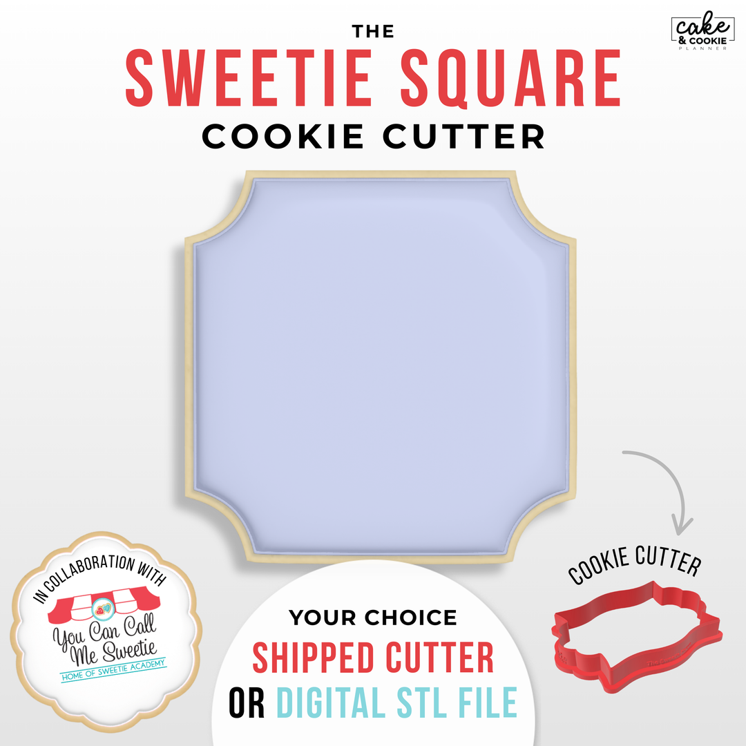 Image of cookie cutter in the shape of a Sweetie Square Plaque