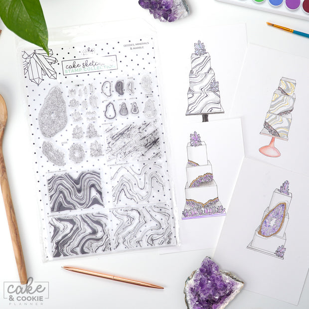 Cake Sketching Stamps - Geode, Minerals and Marble Set