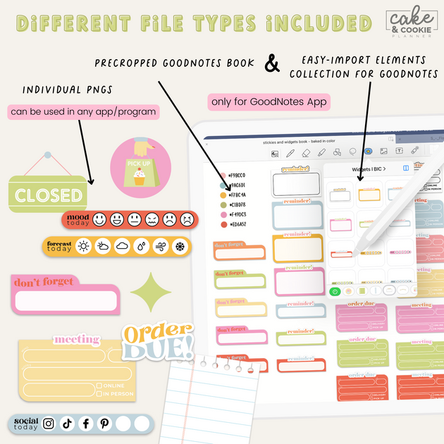 Stickies and Widgets Baked in Color Digital Planner Stickers Cake