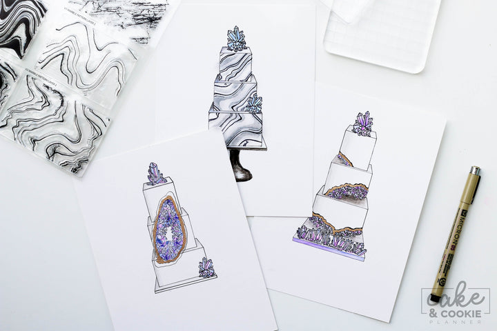 Cake Sketching Stamps - Geode, Minerals and Marble Set