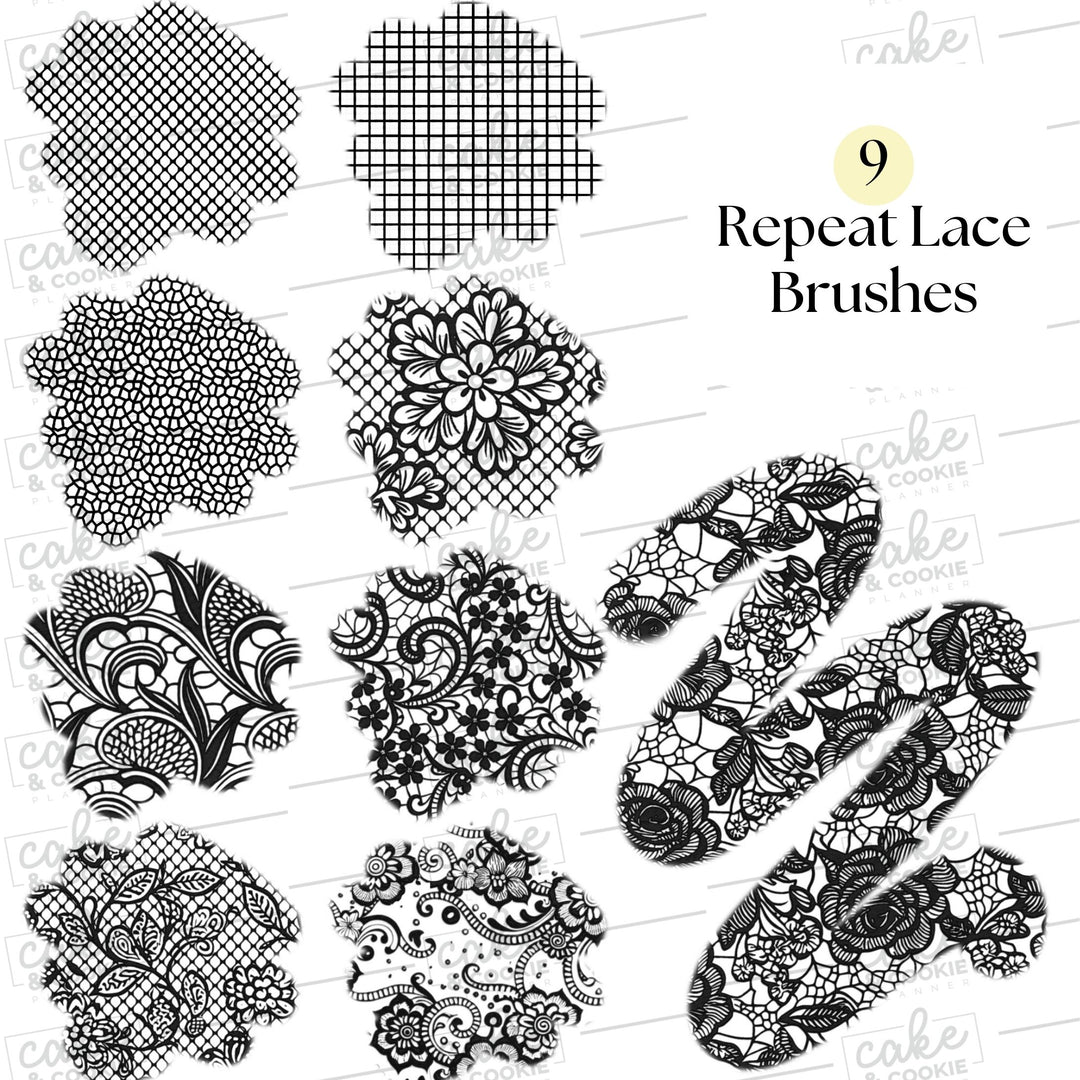 Romantic Lace Cake Stencils & Mat Procreate Stamps Pack - Digital Cake Sketching