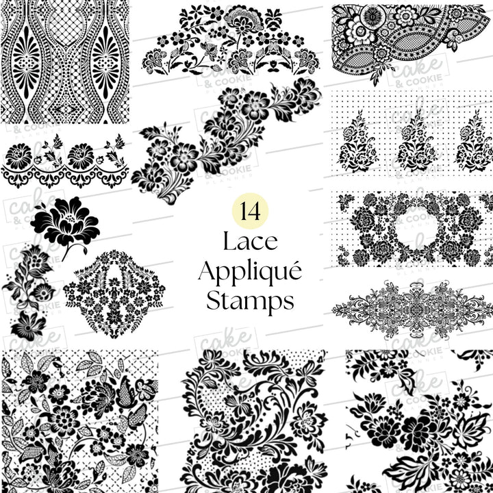 Romantic Lace Cake Stencils & Mat Procreate Stamps Pack - Digital Cake Sketching