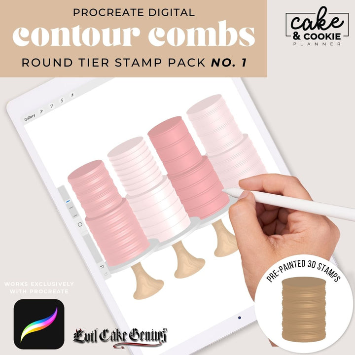 Round Contour Combs ECG Cakes Procreate Pack - Digital Cake Sketching