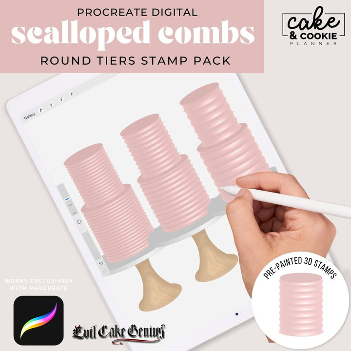 Scalloped Combs ECG Cakes Procreate Pack - Digital Cake Sketching