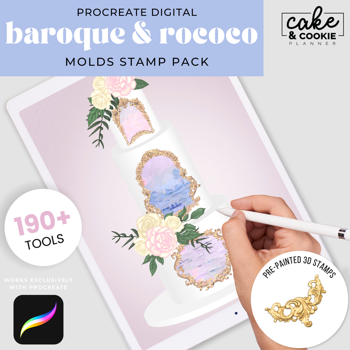 Baroque and Rococo Mold Procreate Stamps Pack - Digital Cake Sketching