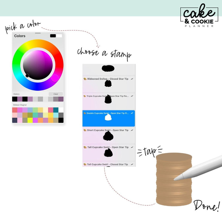 Round Contour Combs ECG Cakes Procreate Pack - Digital Cake Sketching