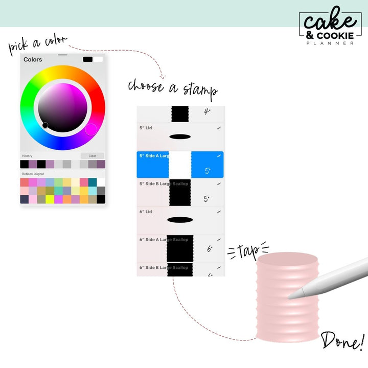 Scalloped Combs ECG Cakes Procreate Pack - Digital Cake Sketching