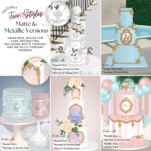 Baroque and Rococo Mold Procreate Stamps Pack - Digital Cake Sketching