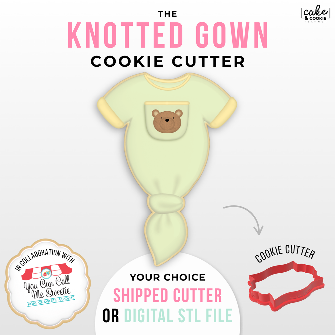 Image of cookie cutter in the shape of a Knotted Gown
