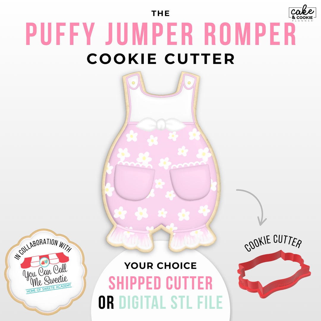 Image of cookie cutter in the shape of a Puffy Jumper Romper