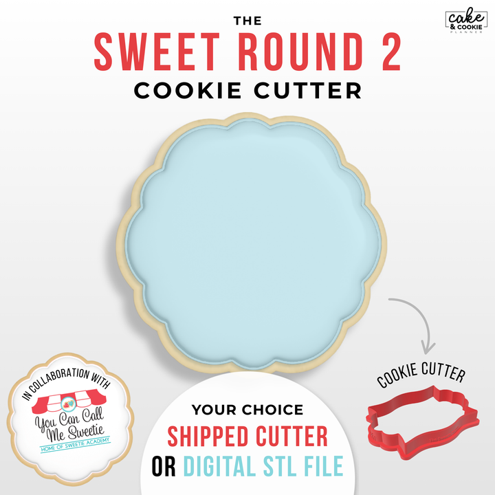 Image of cookie cutter in the shape of a Sweetie Round Plaque