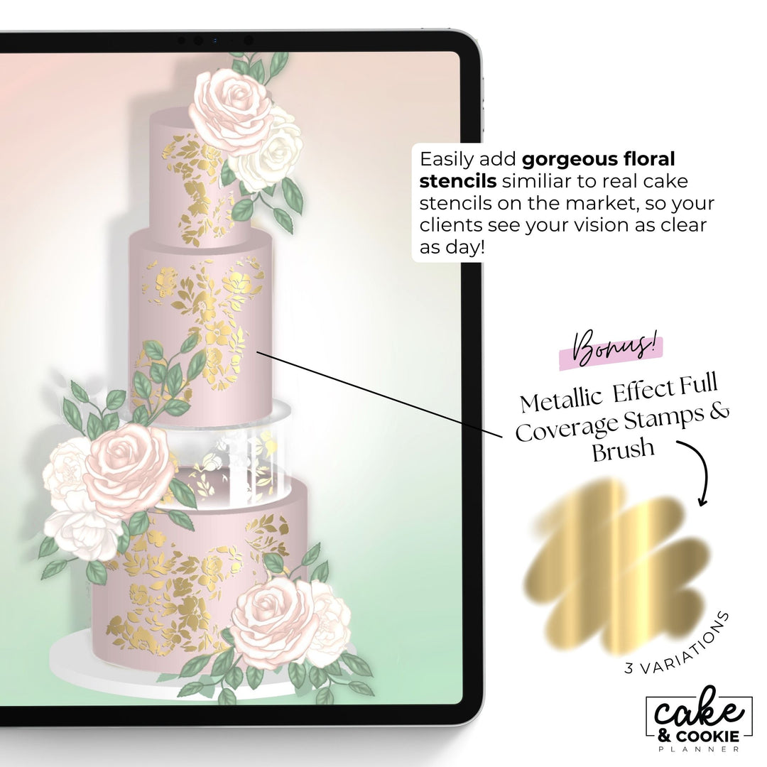 Floral Cake Stencils Procreate Stamps Pack - Digital Cake Sketching