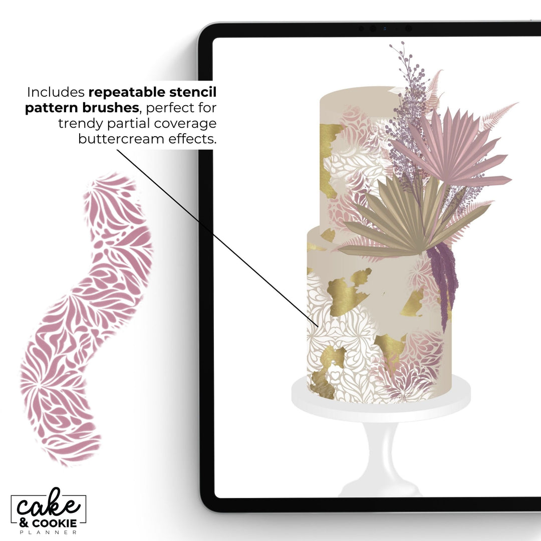 Floral Cake Stencils Procreate Stamps Pack - Digital Cake Sketching