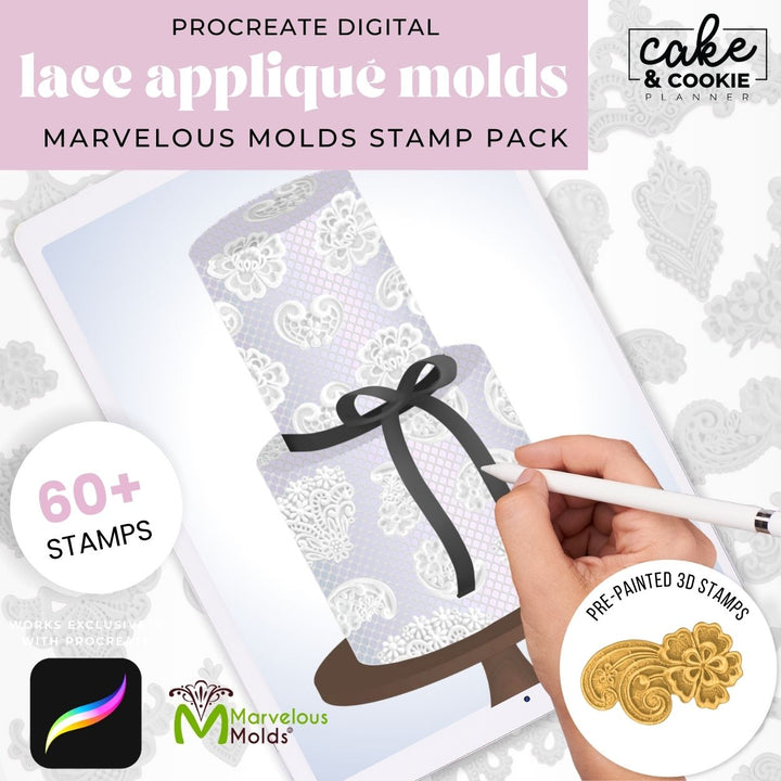 Lace Applique Marvelous Molds Procreate Stamps Pack - Digital Cake Sketching