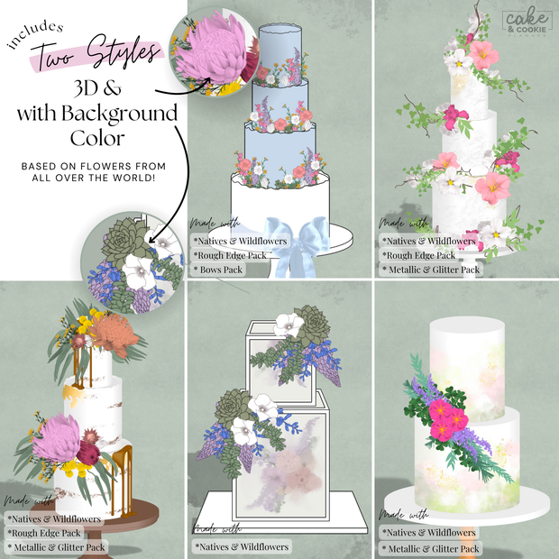 Natives & Wildflowers Edition - Flowers & Foliage Procreate Pack - Digital Cake Sketching