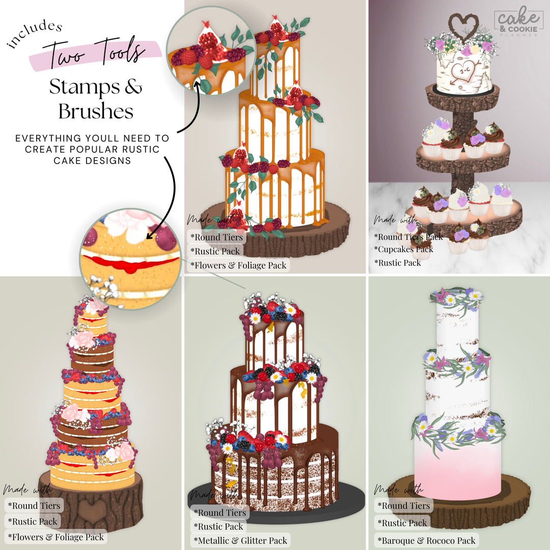 Rustic Cake Procreate Stamps Pack - Digital Cake Sketching