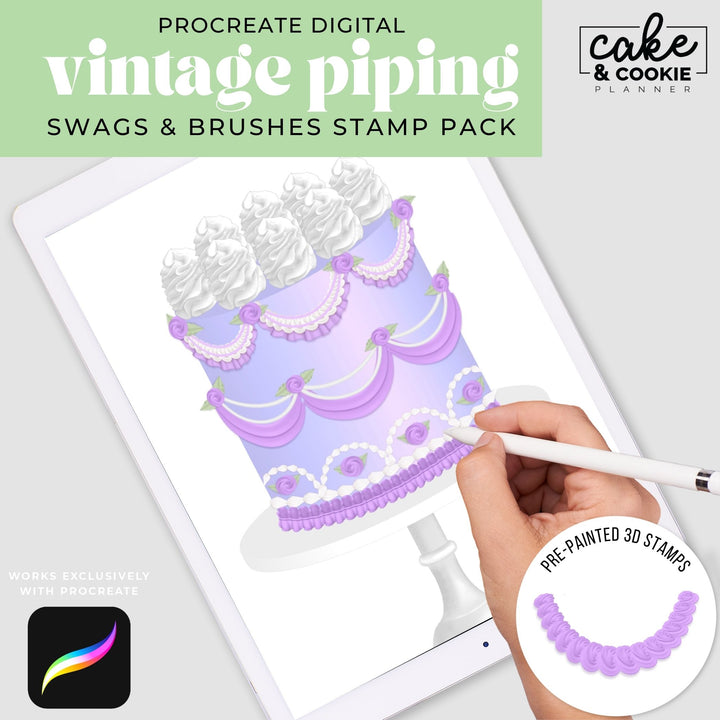 Vintage Piping Swags and Brushes Procreate Pack - Digital Cake Sketching