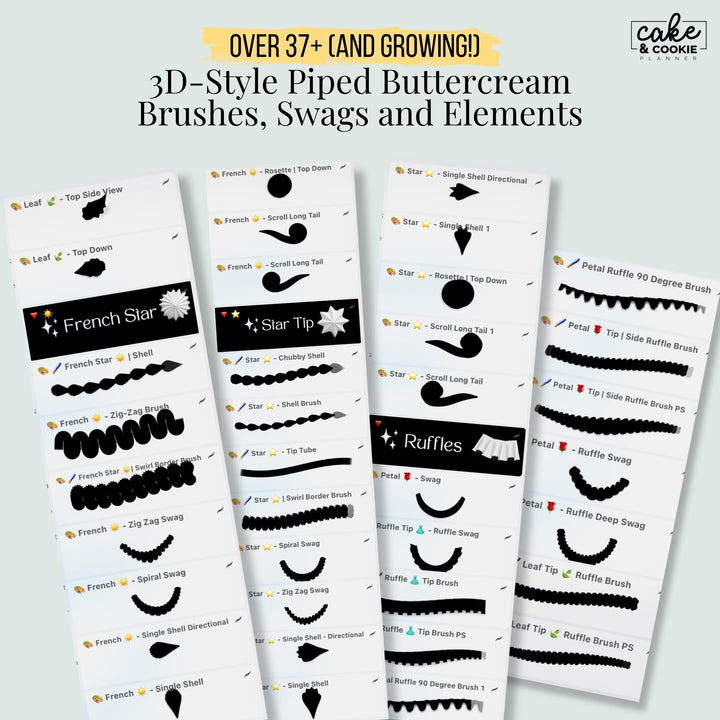 Vintage Piping Swags and Brushes Procreate Pack - Digital Cake Sketching