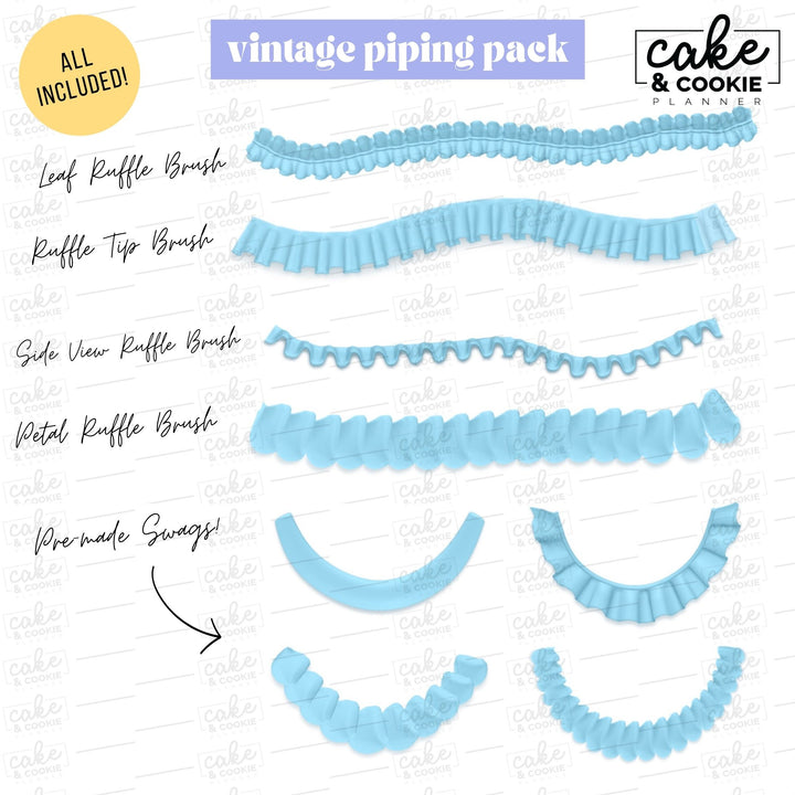 Vintage Piping Swags and Brushes Procreate Pack - Digital Cake Sketching