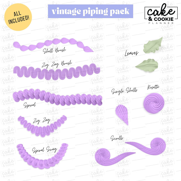 Vintage Piping Swags and Brushes Procreate Pack - Digital Cake Sketching