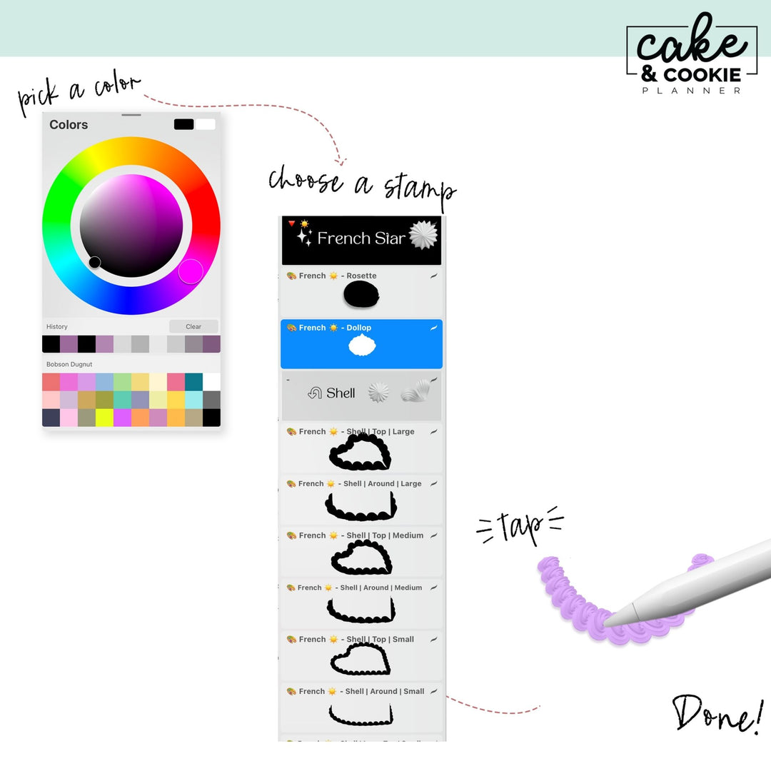 Vintage Piping Swags and Brushes Procreate Pack - Digital Cake Sketching