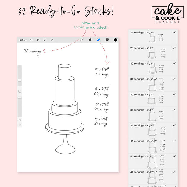 Tiers - Rounds Cakes Procreate Pack - Digital Cake Sketching