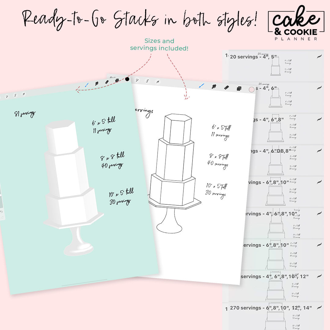 Tiers - Hexagon Cakes Procreate Pack - Digital Cake Sketching