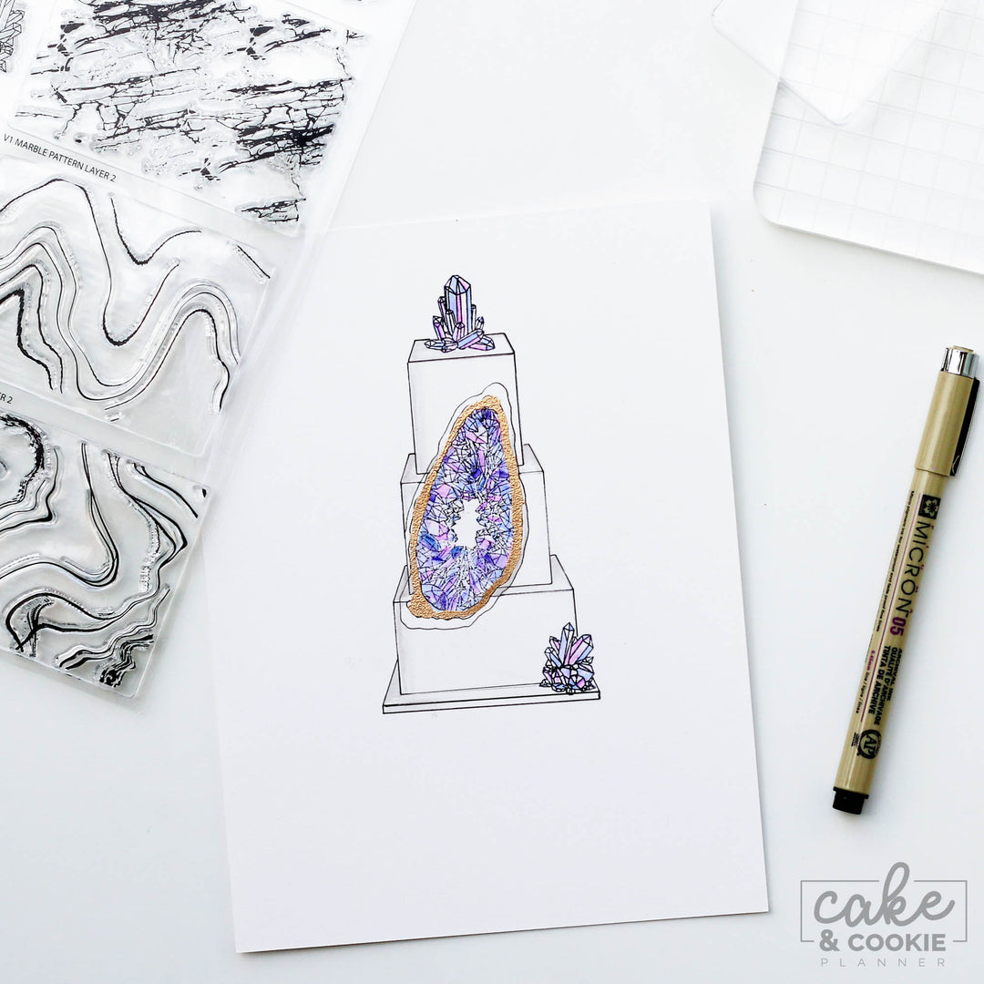 Cake Sketching Stamps - Geode, Minerals and Marble Set