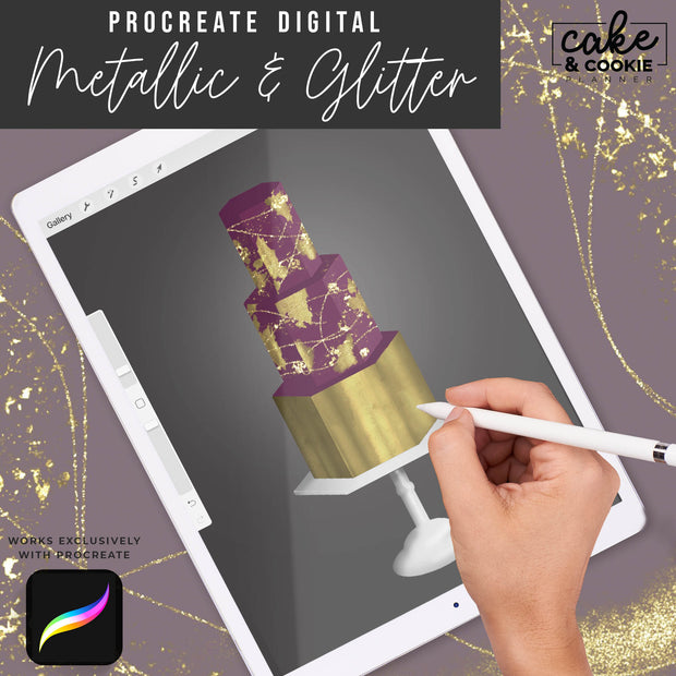 Metallic & Glitter Procreate Pack - Digital Cake Sketching