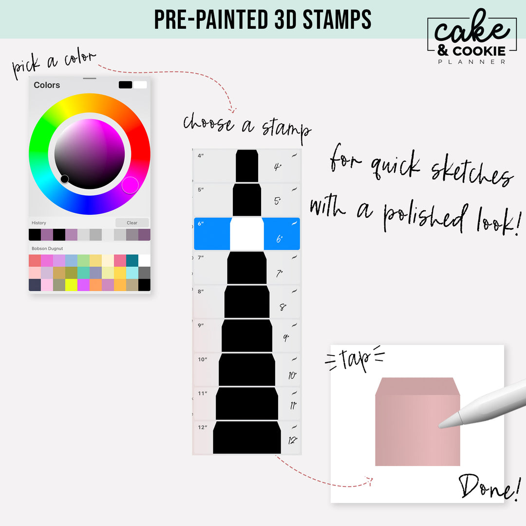 Tiers - Square Cakes Procreate Pack - Digital Cake Sketching