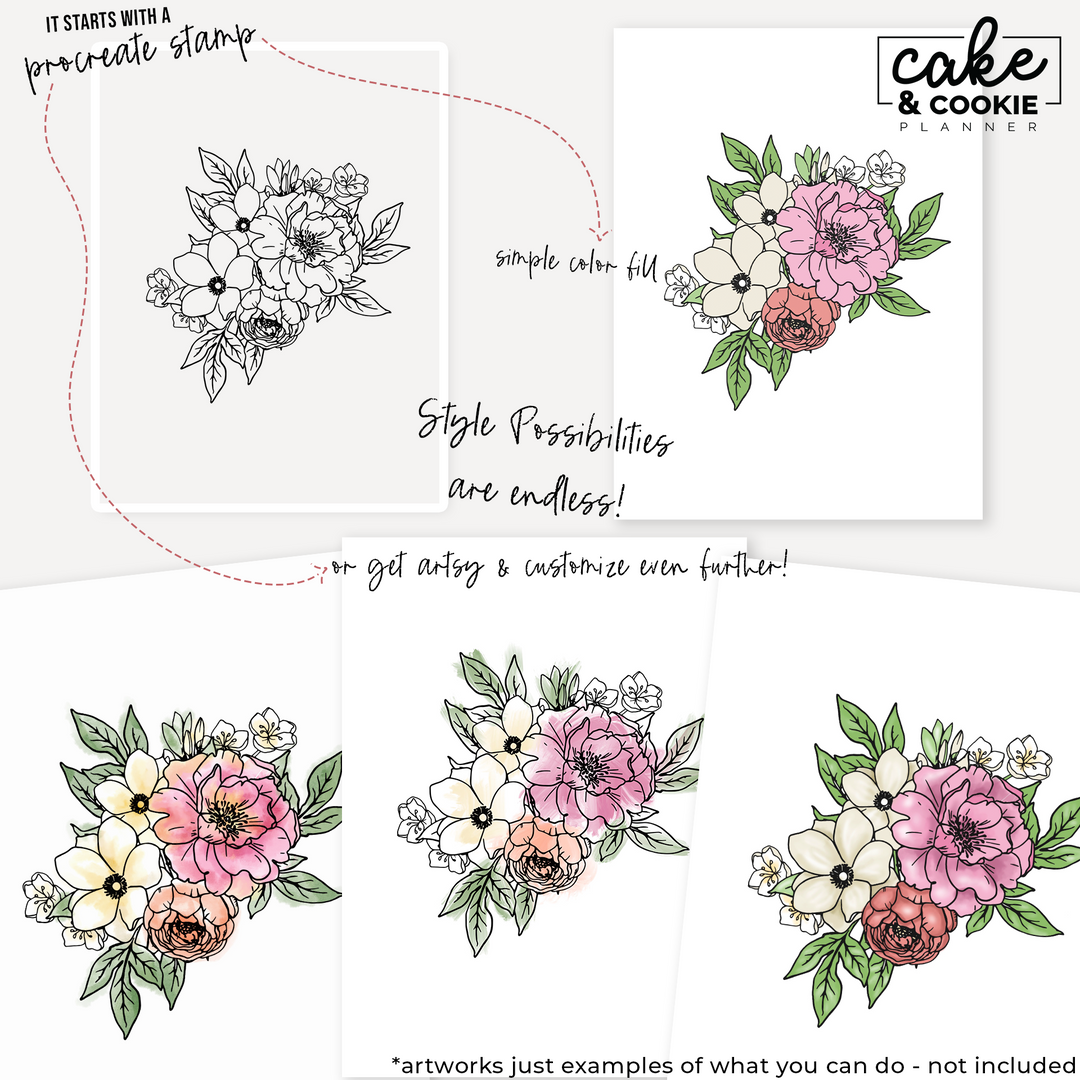 Flowers & Foliage Essentials Procreate Pack - Digital Cake Sketching