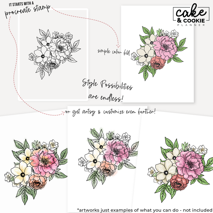 Flowers & Foliage Essentials Procreate Pack - Digital Cake Sketching