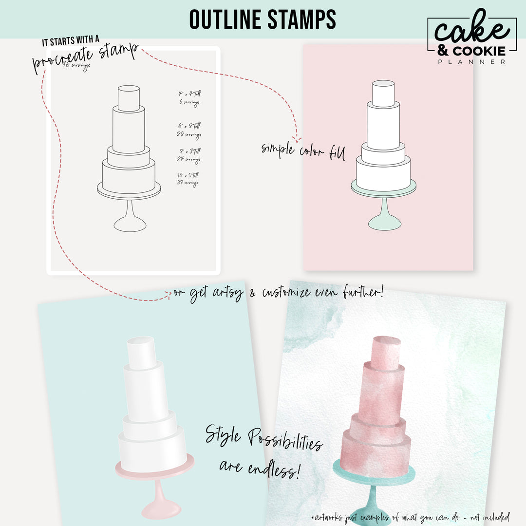 Cake Tiers + Cake Slices BUNDLE Procreate Pack - Digital Cake Sketching