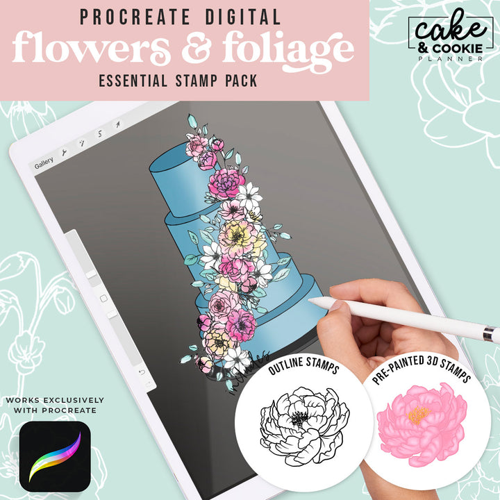 Flowers & Foliage Essentials Procreate Pack - Digital Cake Sketching