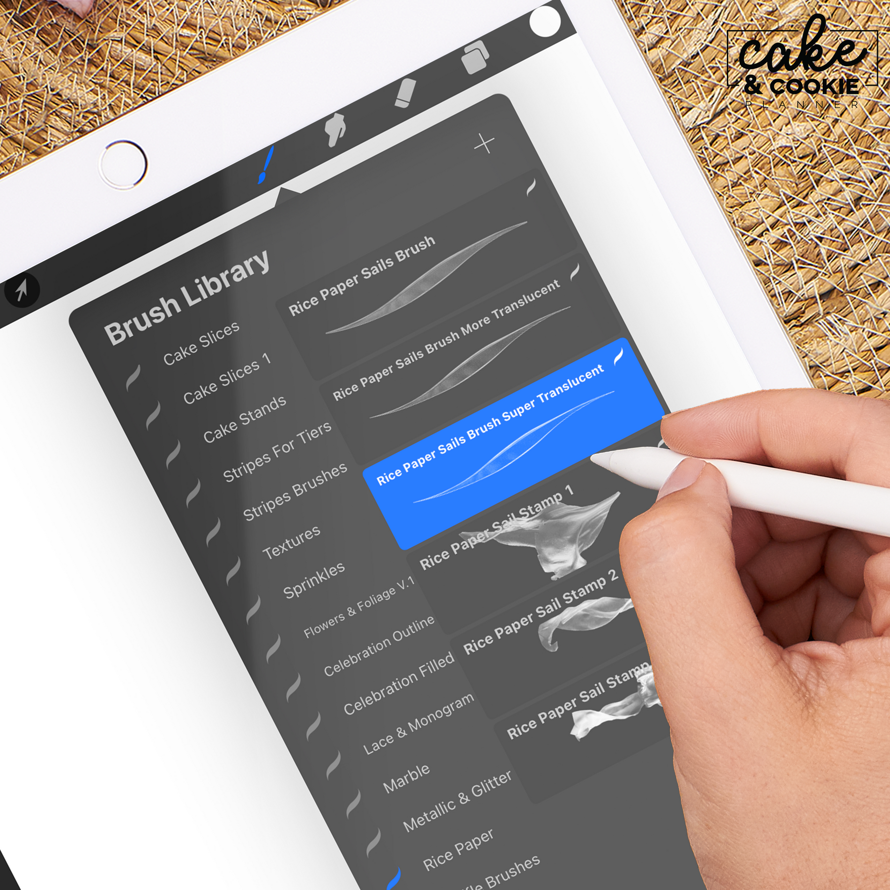 Rice Paper Brushes & Stamps Procreate Pack - Digital Cake Sketching ...