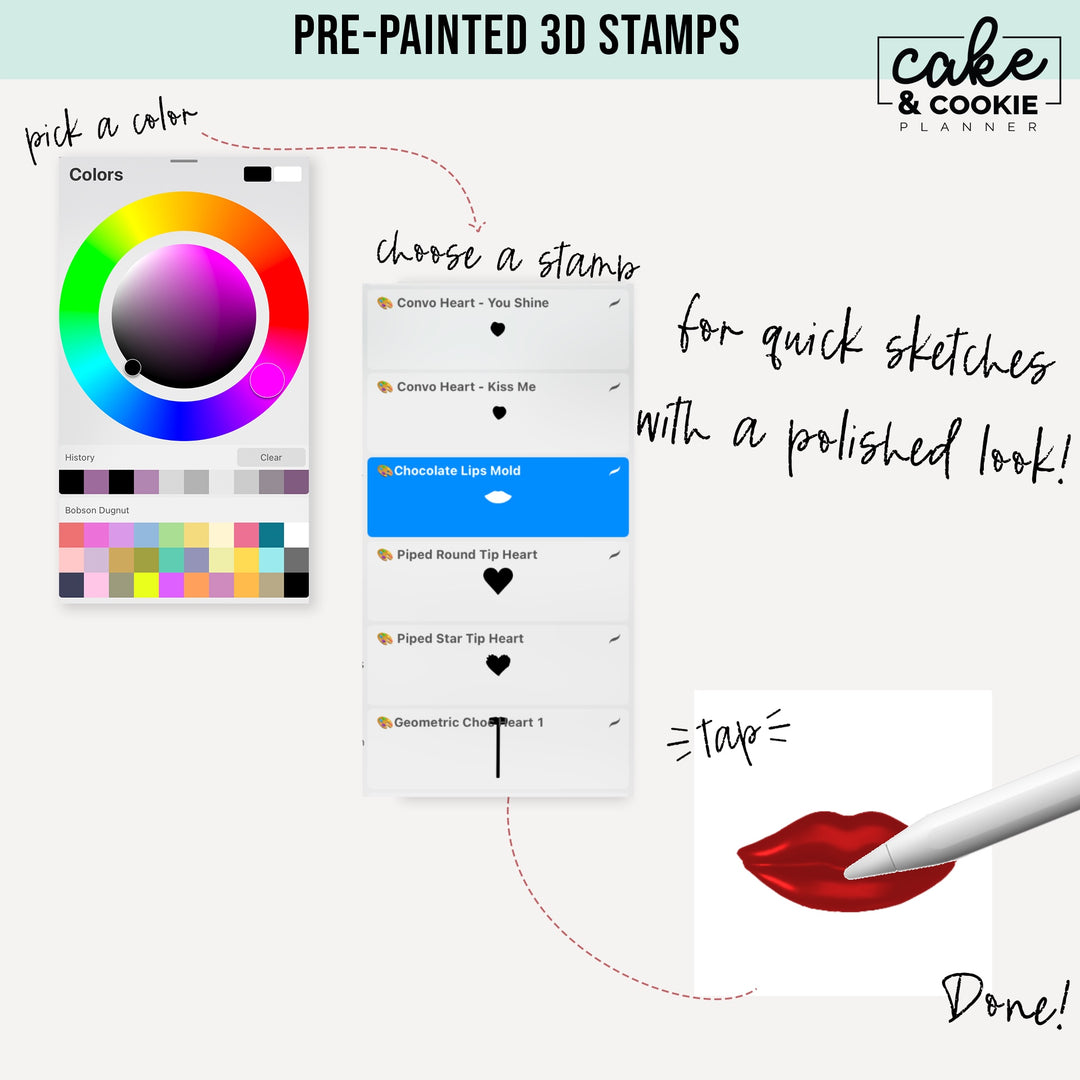 Valentines Stamps & Brushes Procreate Mini Pack - Digital Cake Sketching