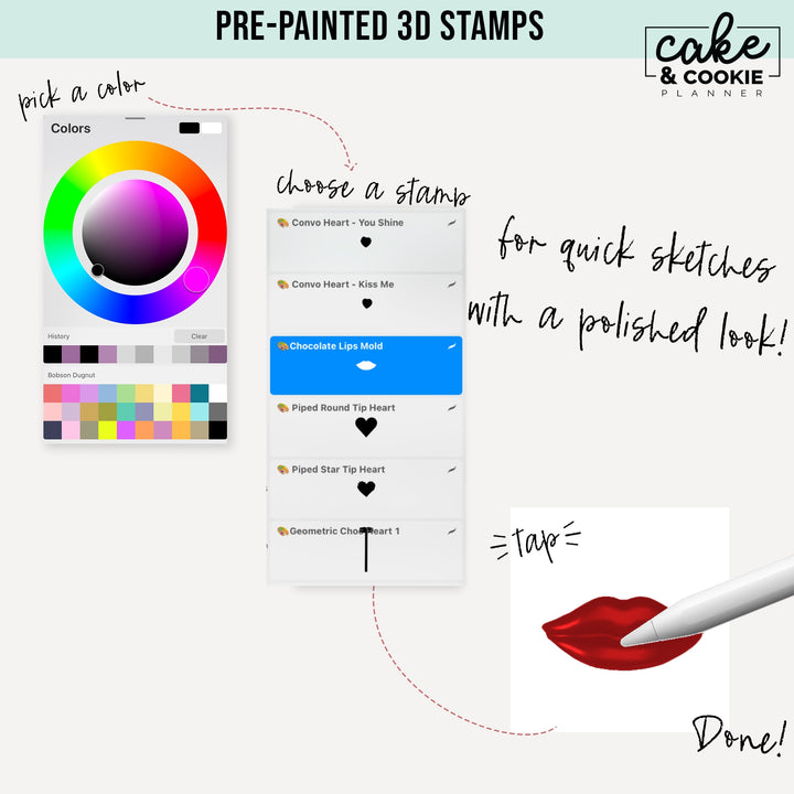 Valentines Stamps & Brushes Procreate Mini Pack - Digital Cake Sketching