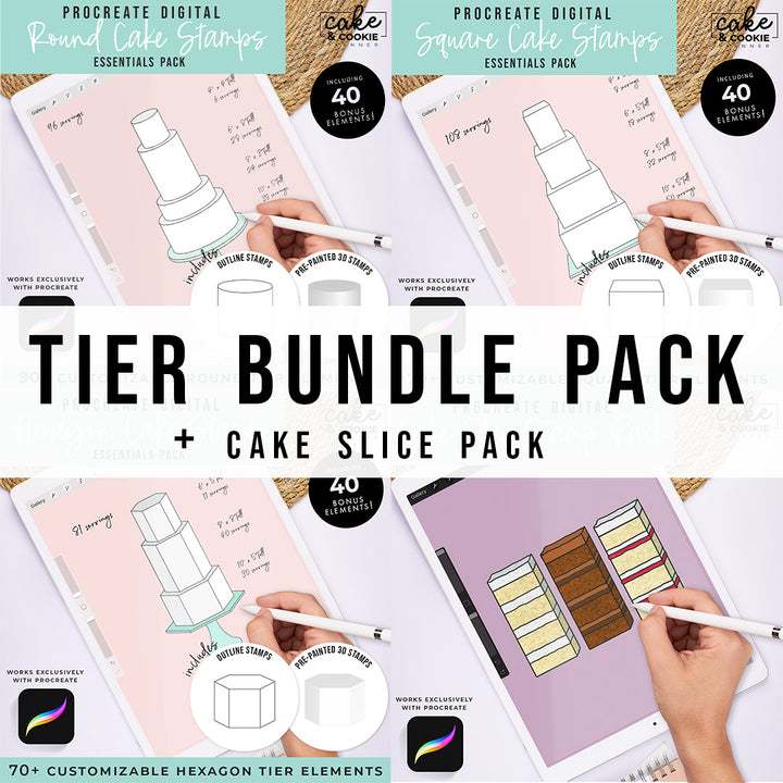 Cake Tiers + Cake Slices BUNDLE Procreate Pack - Digital Cake Sketching